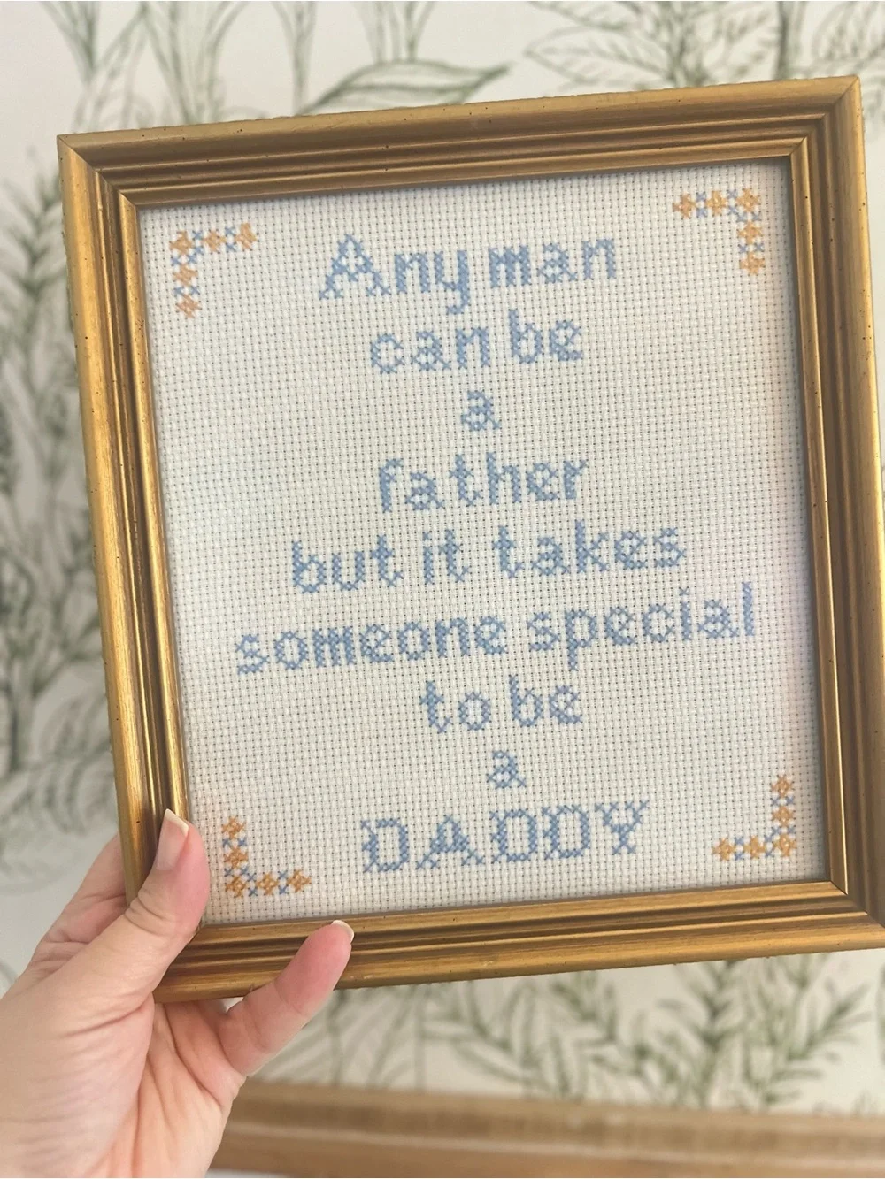 Vintage Framed Cross-Stitch 'Daddy' Quote and professionally framed